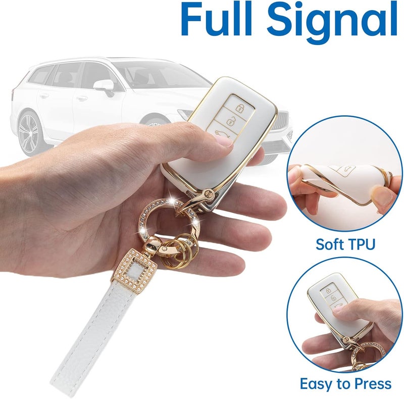 CACARLIKE for Lexus Key Fob Cover with Leather Lanyard, Car Key Fob Case Compatible with RX ES GS LS NX RS GX LX RC LC Smart Key Protector Holder - Image 3